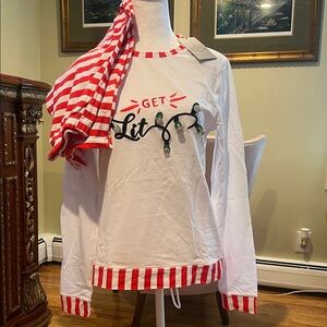 Festive Pajamas White with Red Stripes